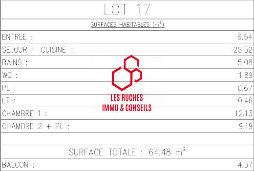 Appartement - 64 m² - 3 pièces