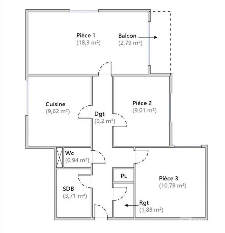 Appartement - 63 m² - 3 pièces