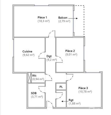 Appartement - 63 m² - 3 pièces