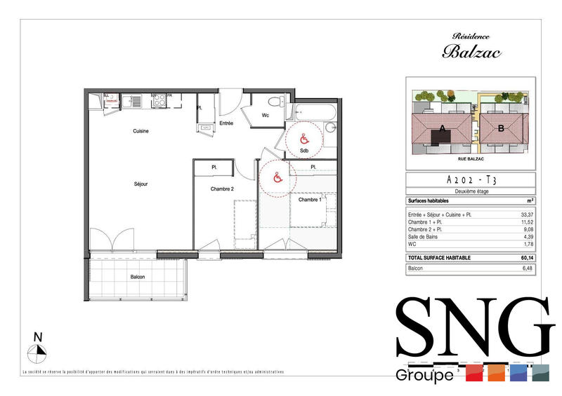 Appartement - 60 m² - 3 pièces
