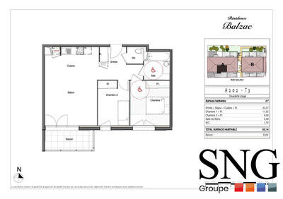Appartement - 60 m² - 3 pièces