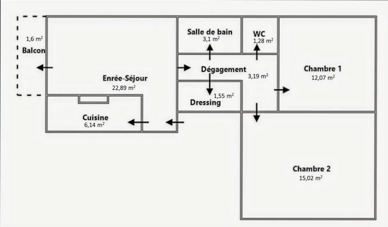 Appartement - 65 m² - 3 pièces