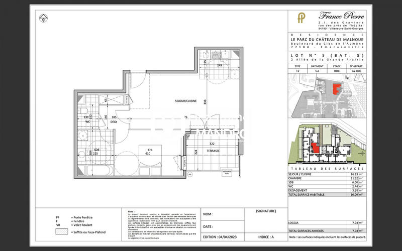 Appartement - 50 m² - 2 pièces