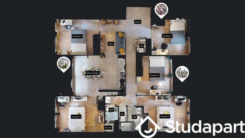 Chambre - 13 m² - 1 pièce