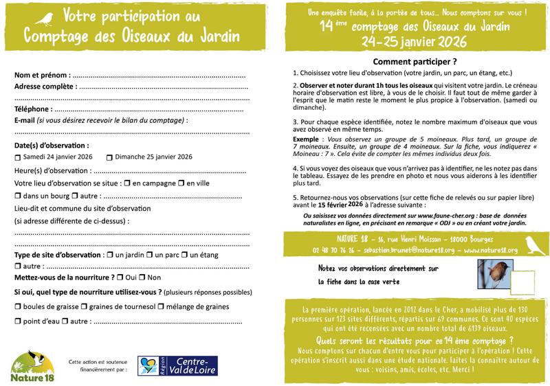 Comptage nationnal des oiseaux de jardins