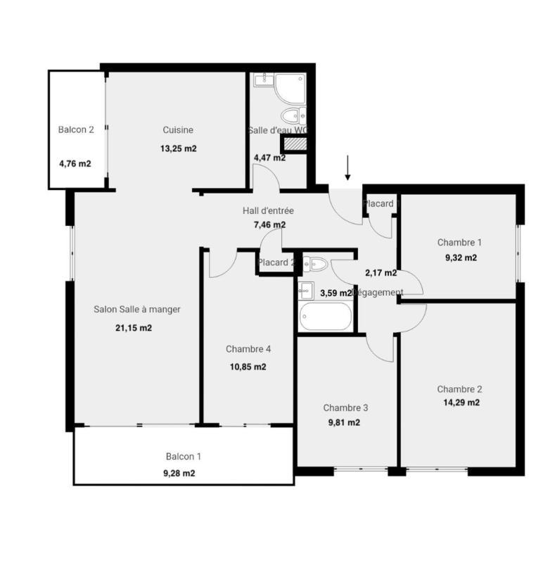 Appartement - 97 m² - 5 pièces