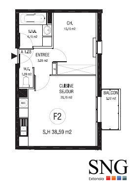 Appartement - 39 m² - 2 pièces