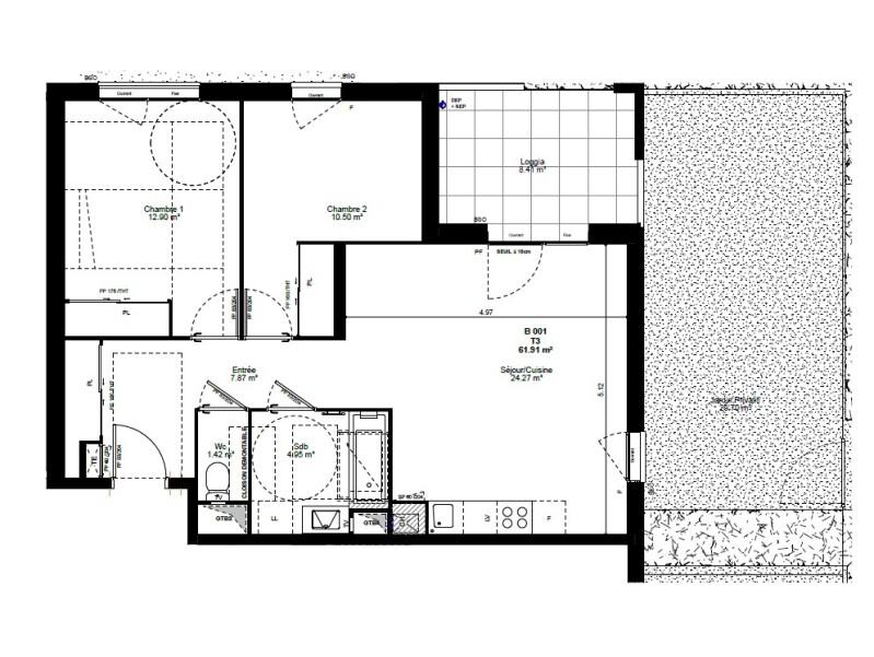 Appartement - 61 m² - 3 pièces