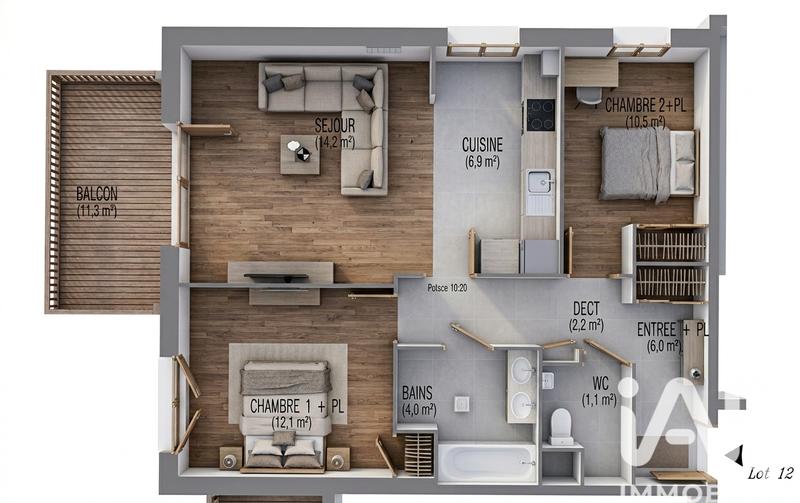 Appartement - 65 m² - 3 pièces