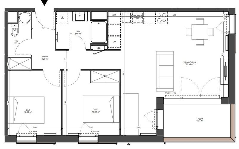 Appartement - 65 m² - 3 pièces