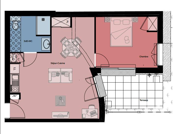 Appartement - 50 m² - 2 pièces