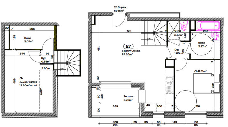 Appartement - 61 m² - 3 pièces