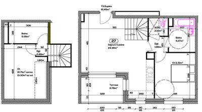 Appartement - 61 m² - 3 pièces