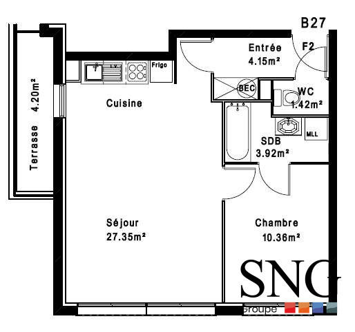 Appartement - 46 m² - 2 pièces