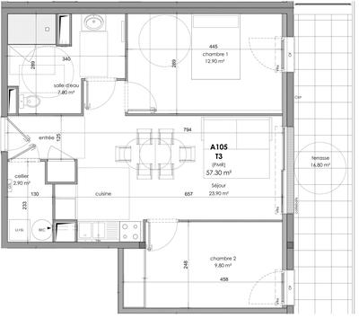 Appartement - 57 m² - 3 pièces