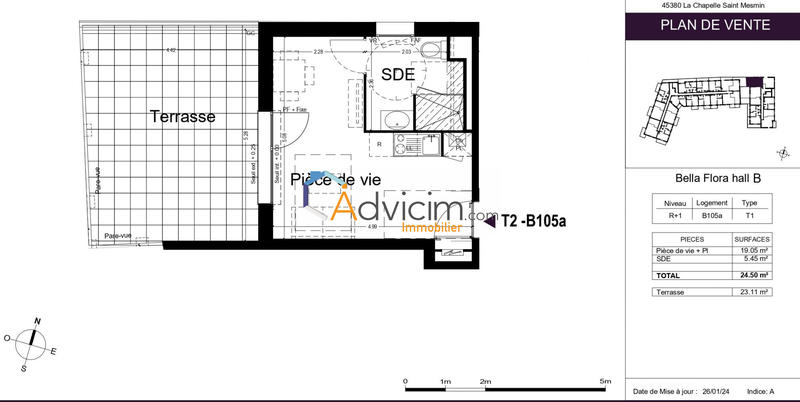 Appartement - 24 m² - 1 pièce