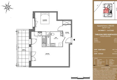 Appartement - 49 m² - 2 pièces