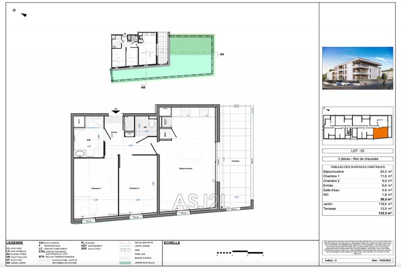 Appartement - 60 m² - 3 pièces
