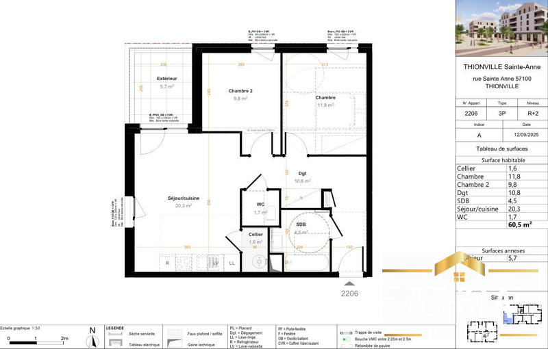Appartement - 60 m² - 3 pièces