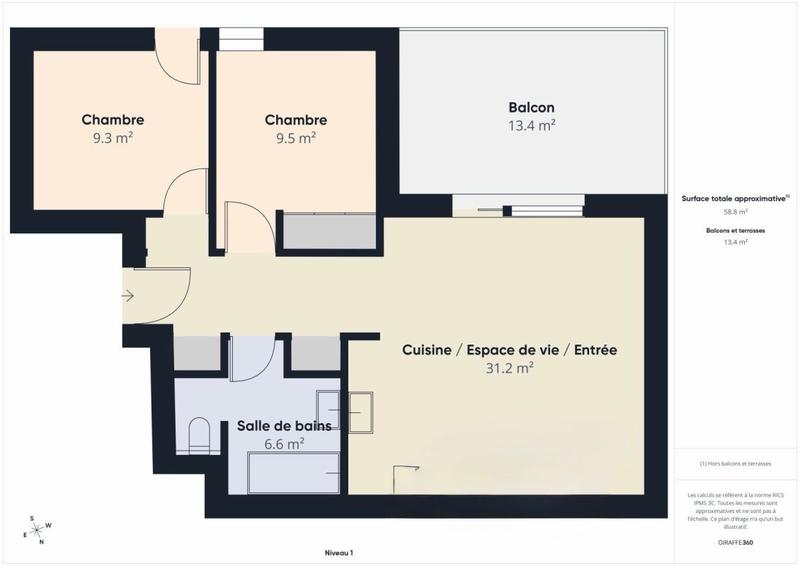 Appartement - 59 m² - 3 pièces