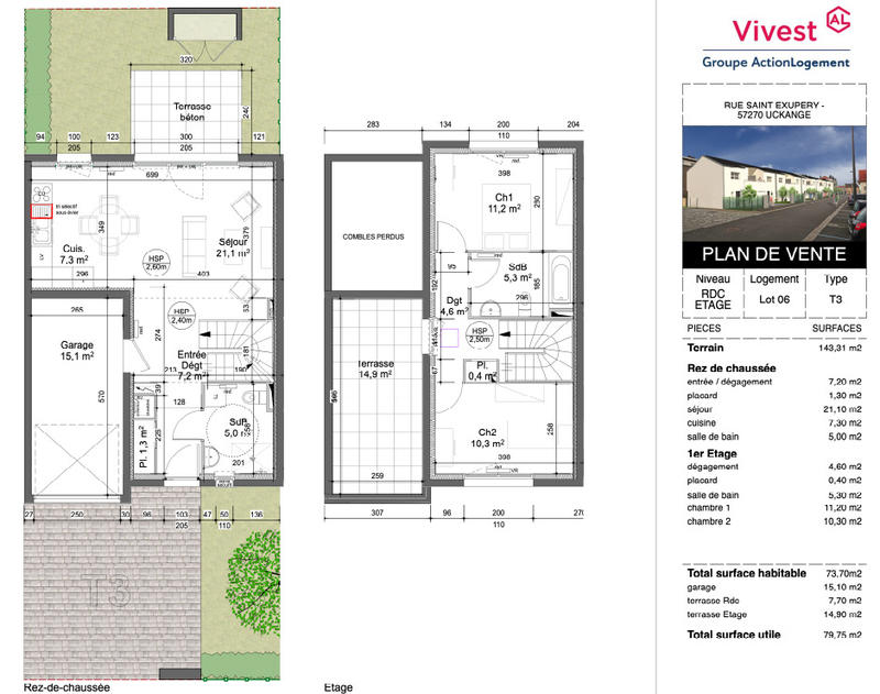Pavillon - 73 m² - 3 pièces