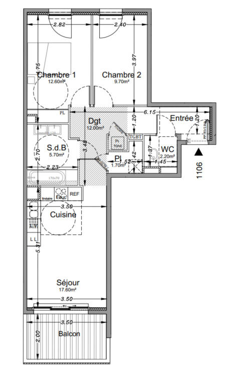 Appartement - 61 m² - 3 pièces
