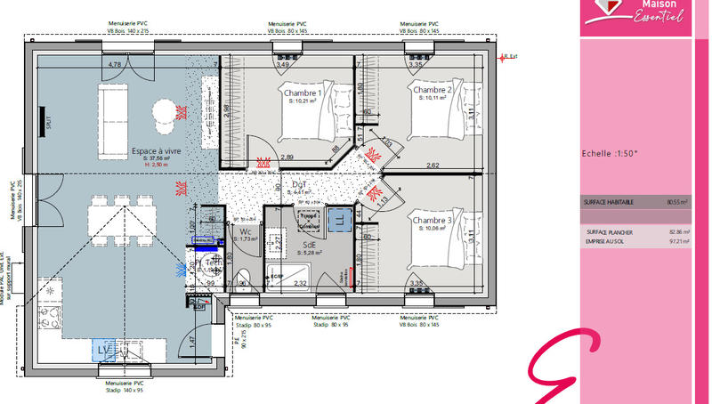Maison - 80 m² - 5 pièces