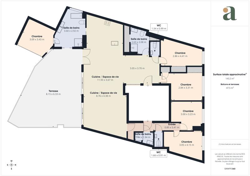 Appartement - 143 m² - 6 pièces