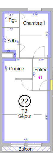 Appartement - 48 m² - 2 pièces