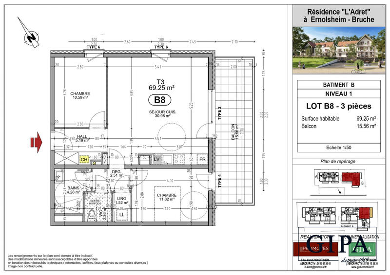 Appartement - 69 m² - 3 pièces