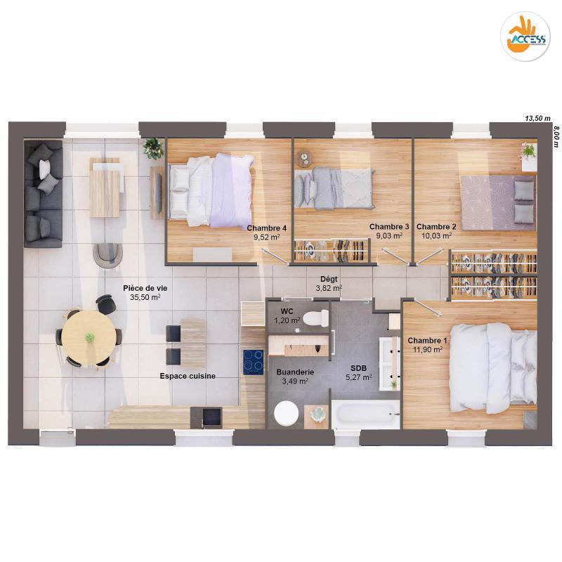 Maison - 90 m² - 6 pièces