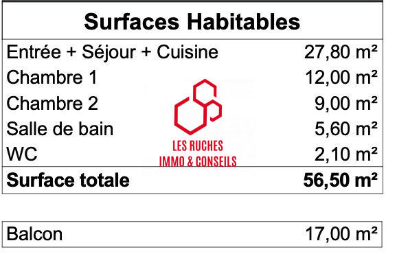 Appartement - 57 m² - 3 pièces