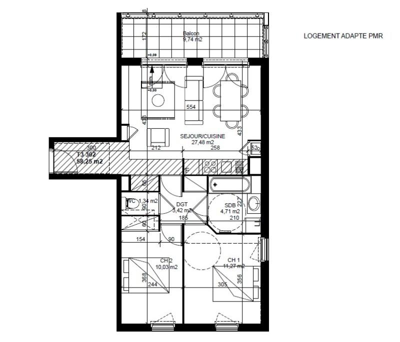 Appartement - 58 m² - 3 pièces