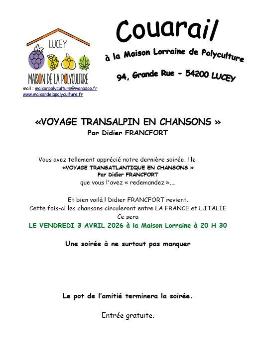 Couarail "Voyage Transalpin en chansons" - Maison Lorraine de la Polyculture