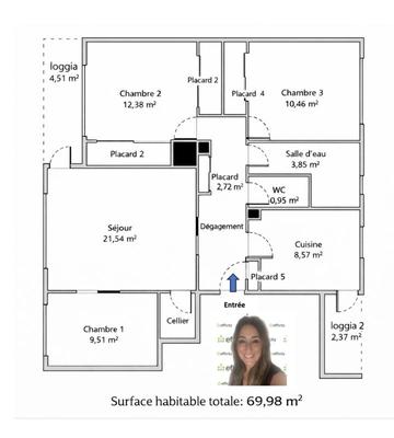 Appartement - 69 m² - 4 pièces