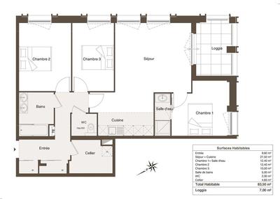 Appartement - 84 m² - 4 pièces