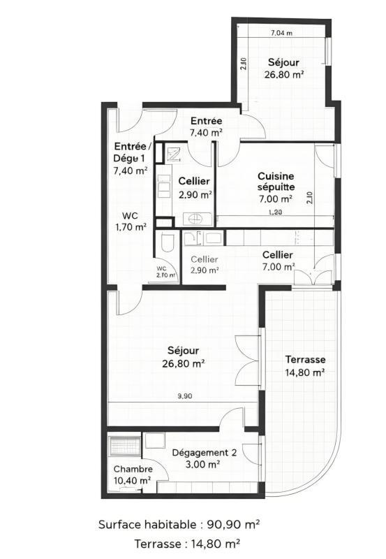 Appartement - 92 m² - 4 pièces