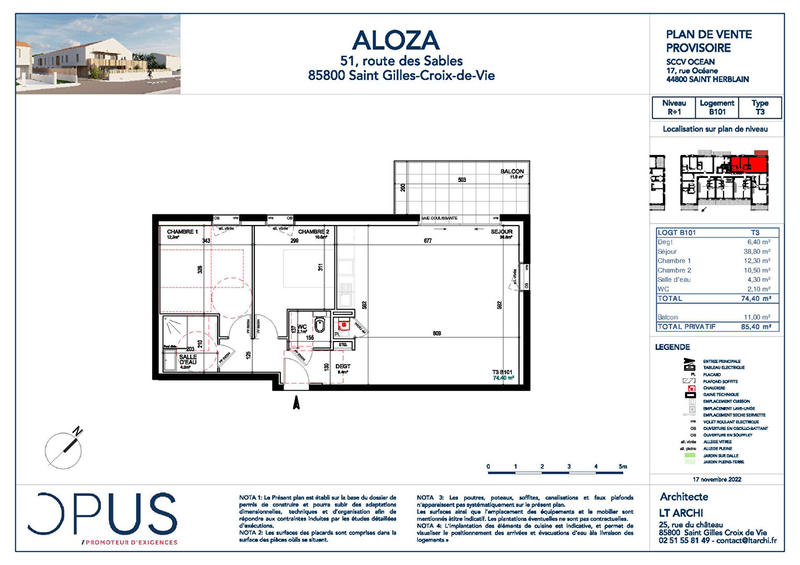Appartement - 75 m² - 3 pièces