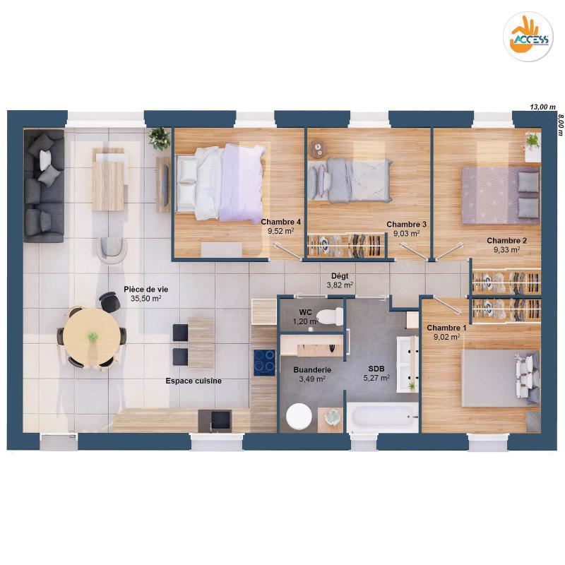 Maison - 86 m² - 6 pièces