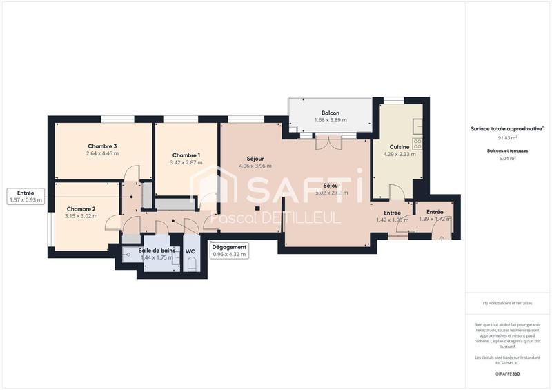 Appartement - 92 m² - 5 pièces