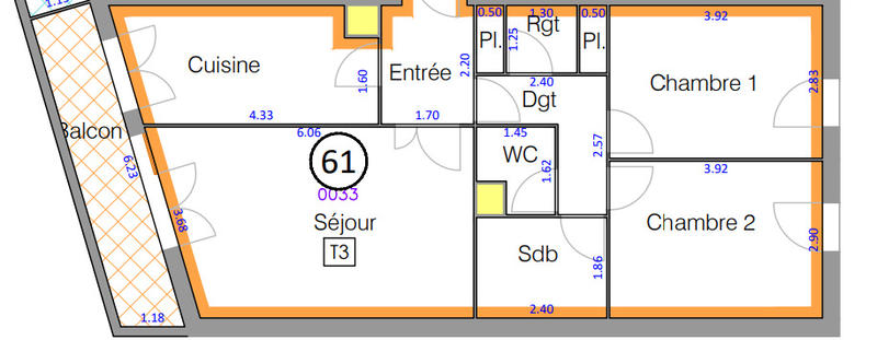 Appartement - 68 m² - 3 pièces