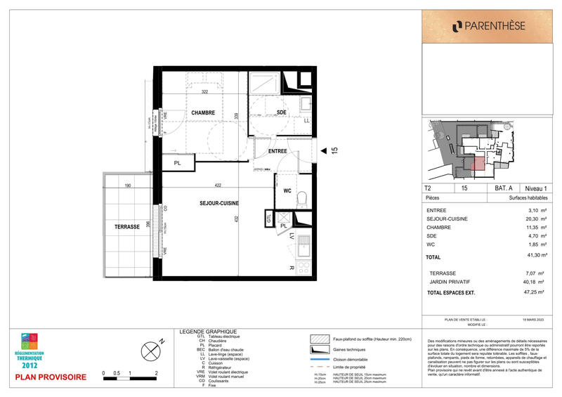 Appartement - 41 m² - 2 pièces