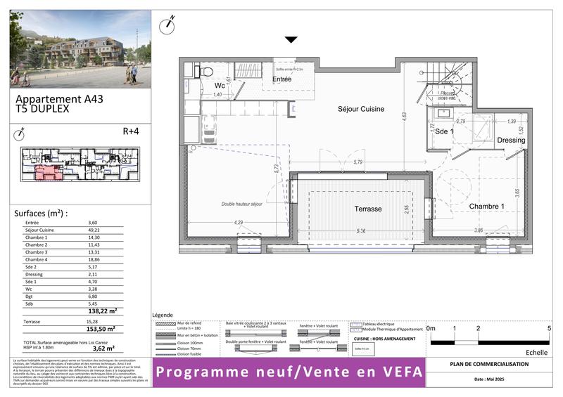 Duplex - 138 m² - 5 pièces