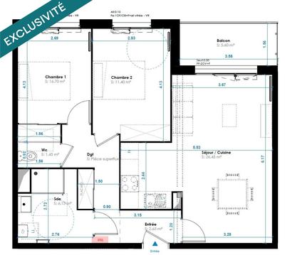 Appartement - 70 m² - 3 pièces