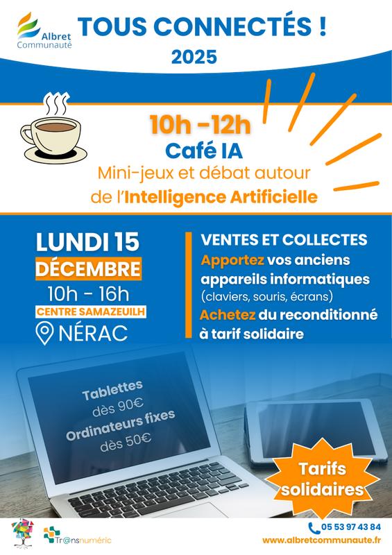 Tous connectés! Ventes et collecte de matériel informatique et atelier Ia