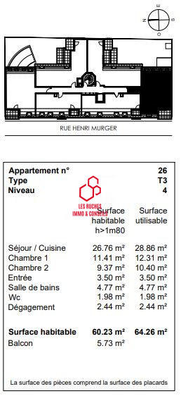 Appartement - 60 m² - 3 pièces