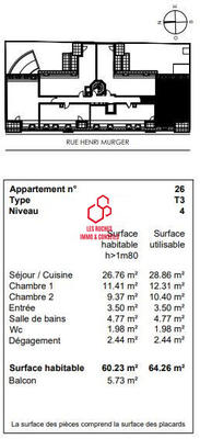 Appartement - 60 m² - 3 pièces