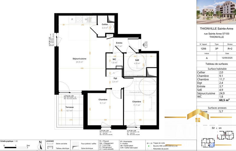 Appartement - 60 m² - 3 pièces