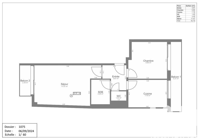 Appartement - 43 m² - 2 pièces