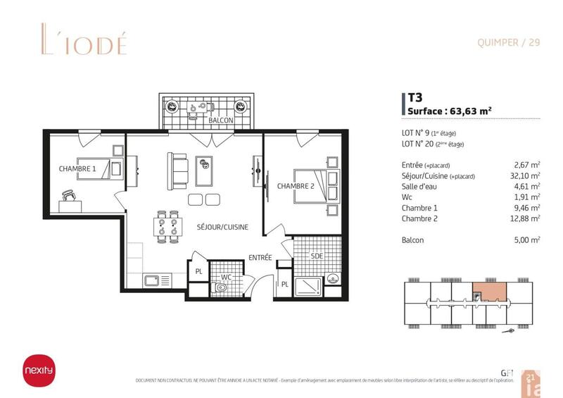 Appartement - 64 m² - 3 pièces